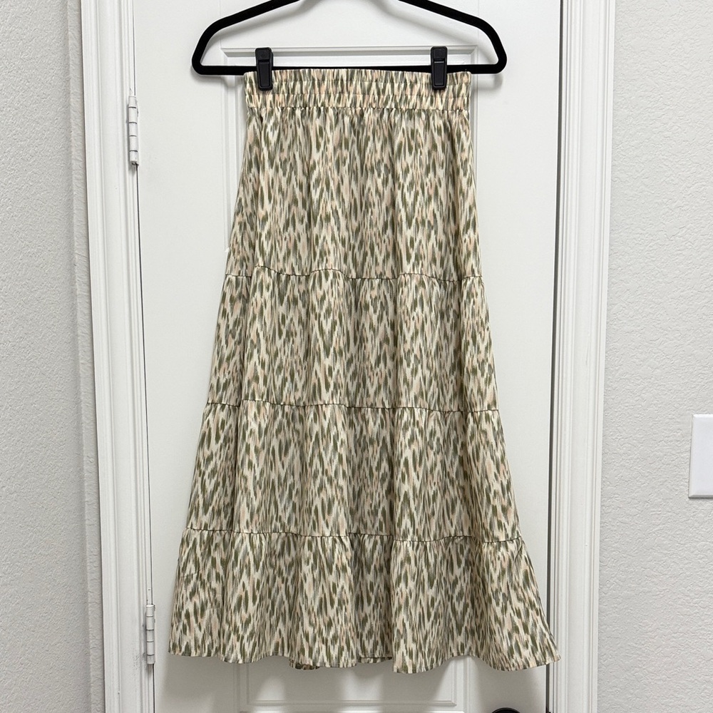 Emory Park Tiered Maxi Skirt in Sage Ikat